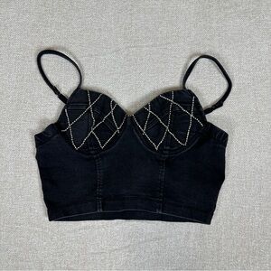 Haute Monde Black Rhinestone Bustier Corset Crop Top Size Large